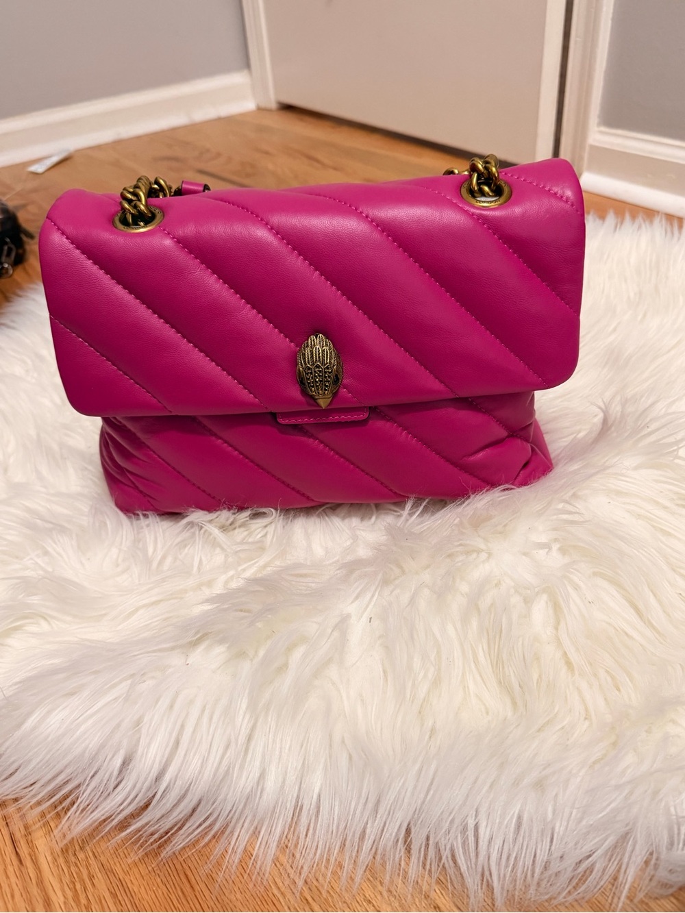 Kurt Geiger Fuchsia Quilted Shoulder Bag with Chain Strap